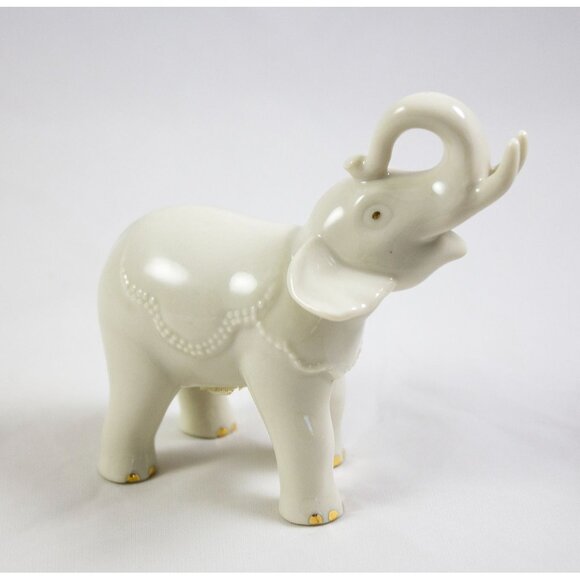 Lenox Classic Ivory Miniature Elephant Raised Trunk A Touch of Luck 24k Gold 3.5 - Picture 1 of 9